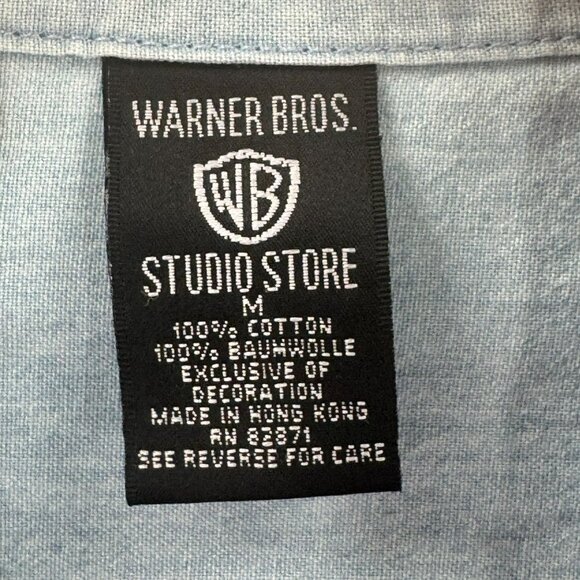 Warner Bros. Looney Tunes Classic Cartoons Blue Chambray Button-Up Shirt Size M - Picture 8 of 8